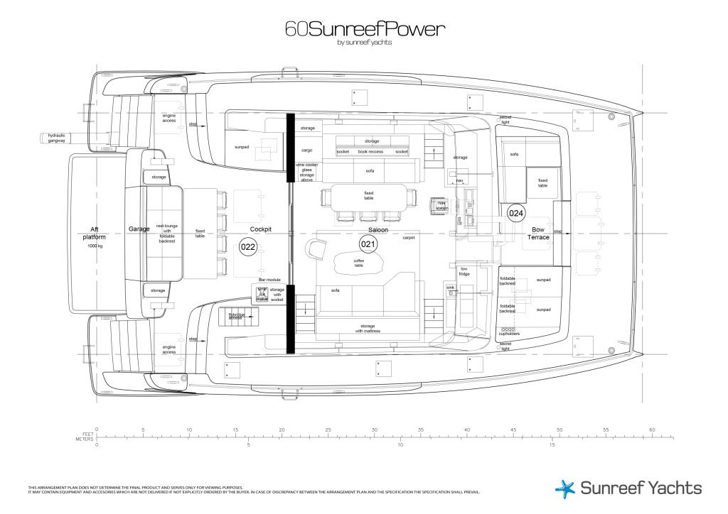 60P14.YD.layout.REV06_page-0002 A detailed floor plan of the 60 Sunreef Power yacht by Sunreef Yachts, showing the layout and various components of the vessel.